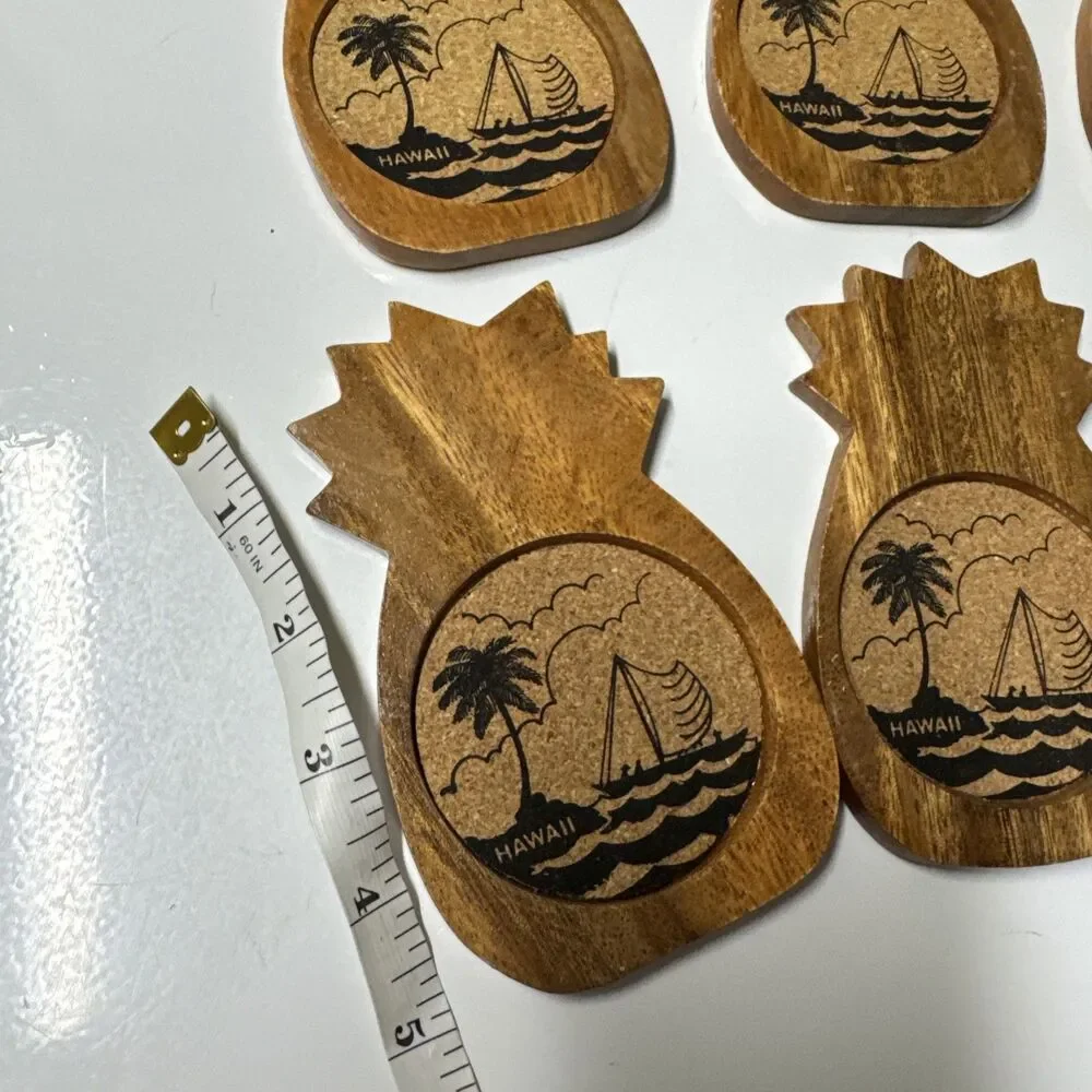 Vintage Pineapple Shaped Cork Coasters MCM Beach Tiki bar
